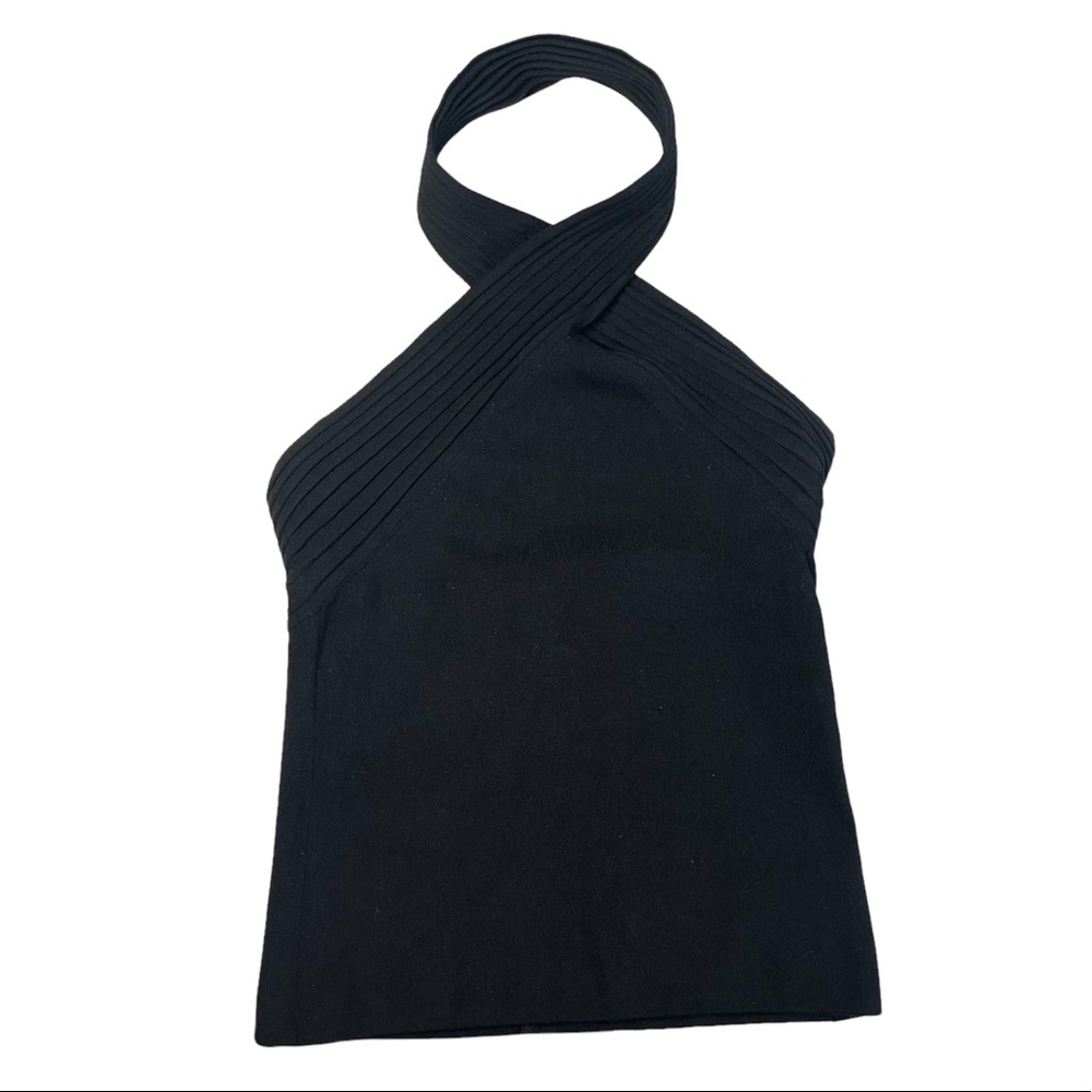 Cache Black Ribbed Halter Tank Top